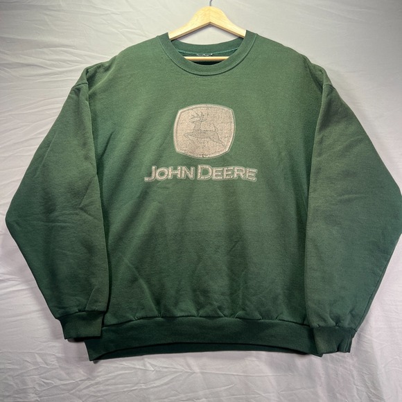 Vintage John Deere Sweatshirt Mens XL Green Crewneck Fleece Pullover Tractor 90s - Picture 1 of 12